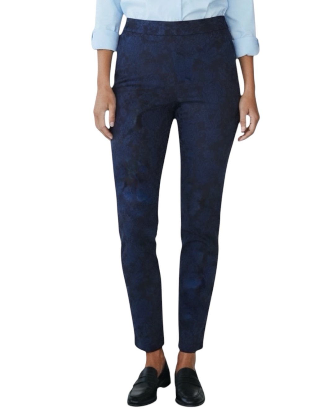 SOFT SURROUNDINGS Baroque/Textured Jacquard Ankle Pants in Navy/Black Size 8